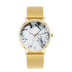 Elegant Rose Gold Mesh Band Marble Dial Women's Watch