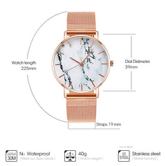 Elegant Rose Gold Mesh Band Marble Dial Women's Watch