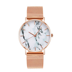 Elegant Rose Gold Mesh Band Marble Dial Women's Watch