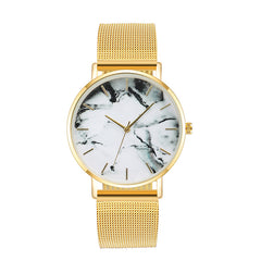 Elegant Rose Gold Mesh Band Marble Dial Women's Watch